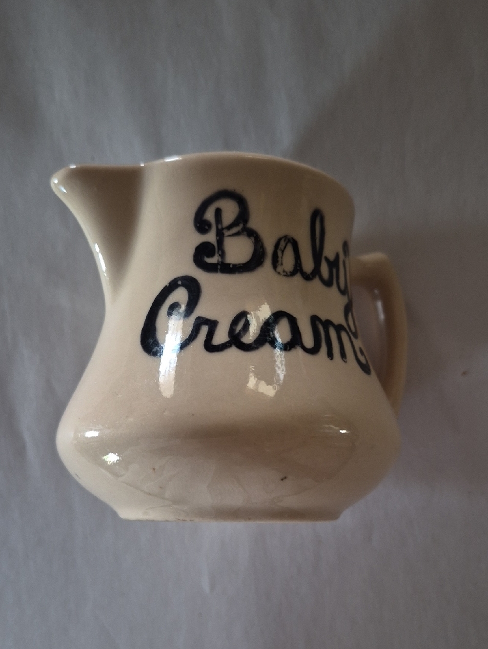 Vintage 'Baby Cream' Ceramic Pitcher - Cream with Black Script